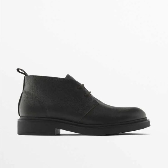 NWT. Massimo Dutti Men Black Leather St. Moritz Desert Ankle Boots. Size 10.